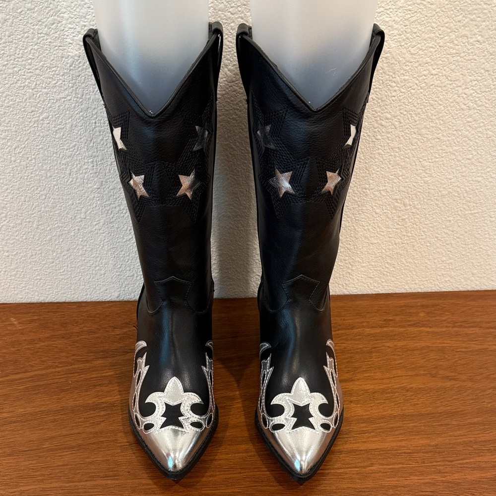 Billini Black and Silver Star Heeled Boots